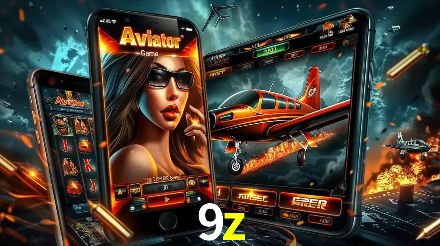 O popular jogo de apostas Aviator exibido em vários celulares e tablets, mostrando a interface emocionante e a ação de voo disponíveis para jogar agora no 9z.
