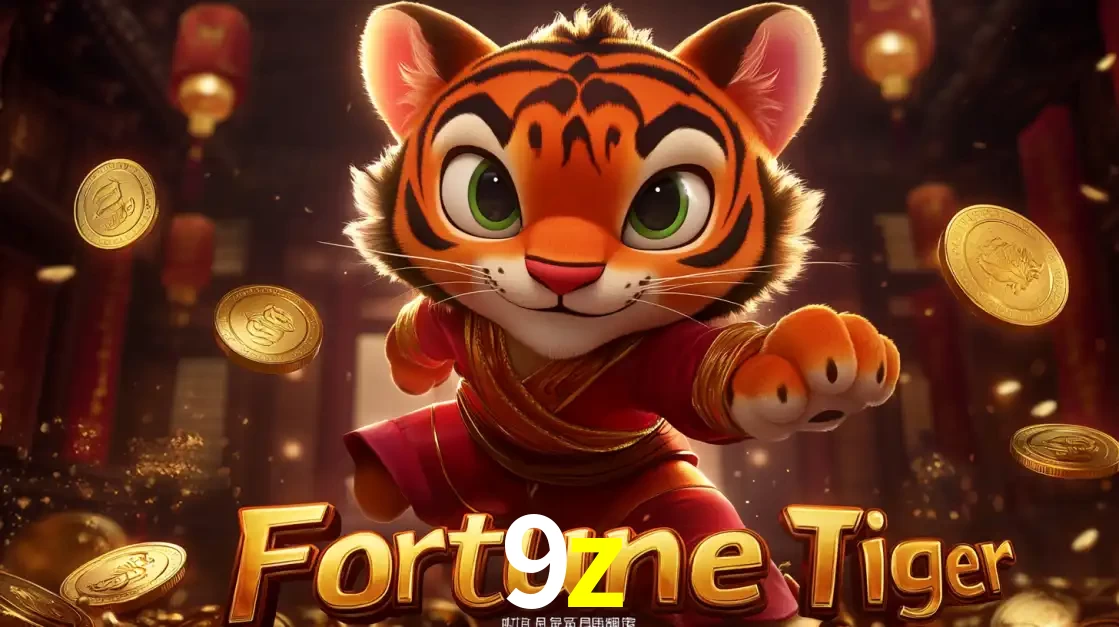 O carismático mascote do jogo de slot Fortune Tiger, um tigre fofo em pose de artes marciais, pronto para trazer sorte e multiplicadores de ganhos no cassino online 9z.